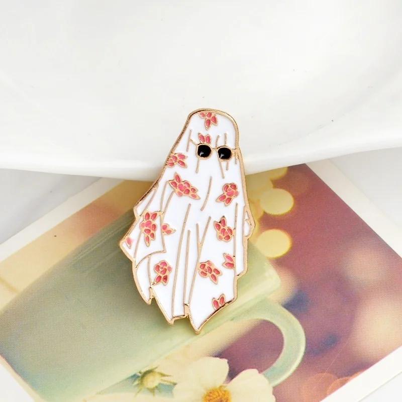 2Pcs Eye Drops Cartoon Brooch Ghost Creative Brooch Creative White Robe Gown Pattern