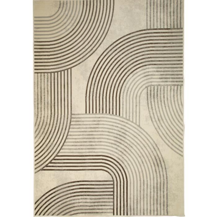 Scandinavian Living Room Rug Geometric Pattern Ecru 120x160