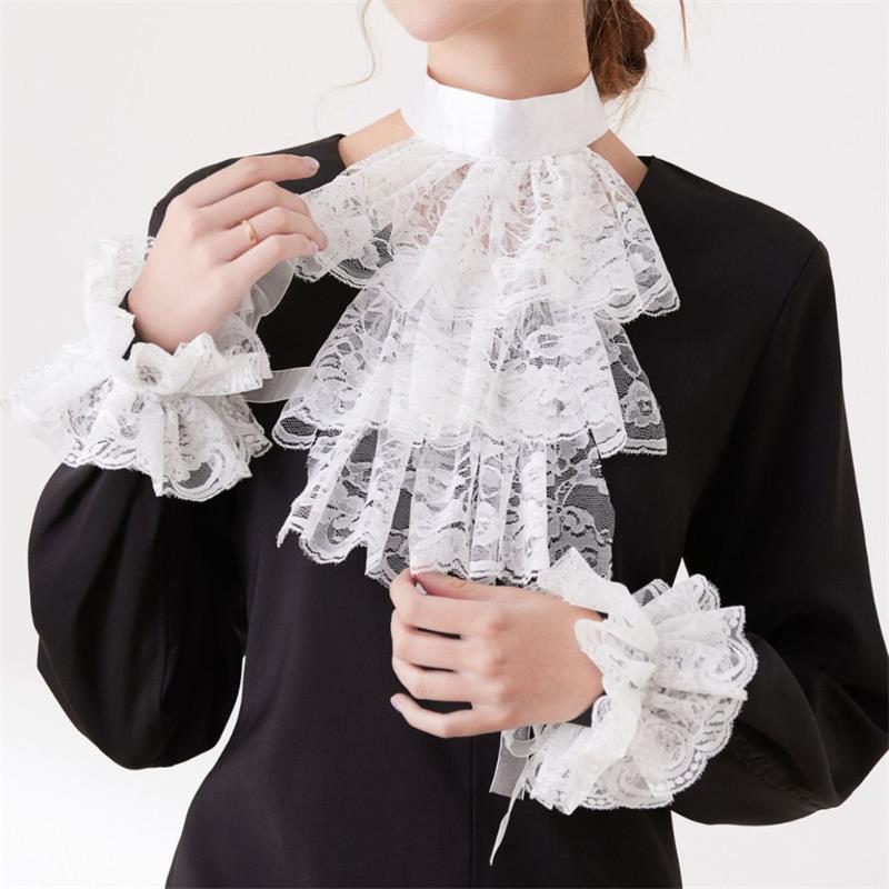 Elegant Costume Collar Ruffled Lace Jabot Neck Collar for Cosplay Costume Collar