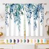 Teal Botanical Eucalyptus Leaves Window Curtains 27.5 x 39 Inches   Light Filtering Privacy Privacy Drape for Kitchen Bathroom Bedroom Farmhouse