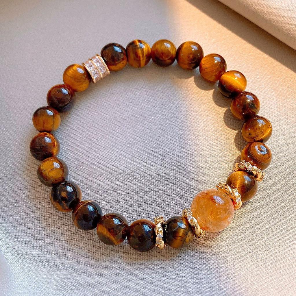 Vintage Maillard style geometric zircon tiger's eye stone beaded bracelet bracelet personalized jewelry