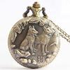 Antique Retro Bronze 12 Animal Quartz Round Case Pocket Watch Necklace with Pendant Chain No Waterproof Holiday Gift