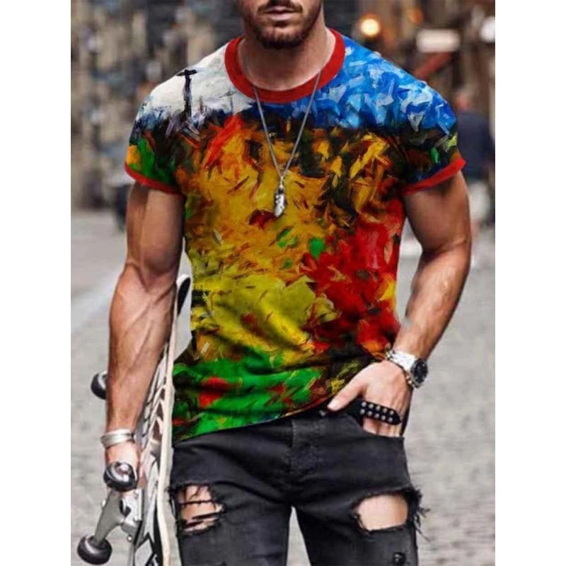 Mens Short Sleeve Crew Neck T-Shirt With Cartoon Digital Print Loose Fit Casual Wear