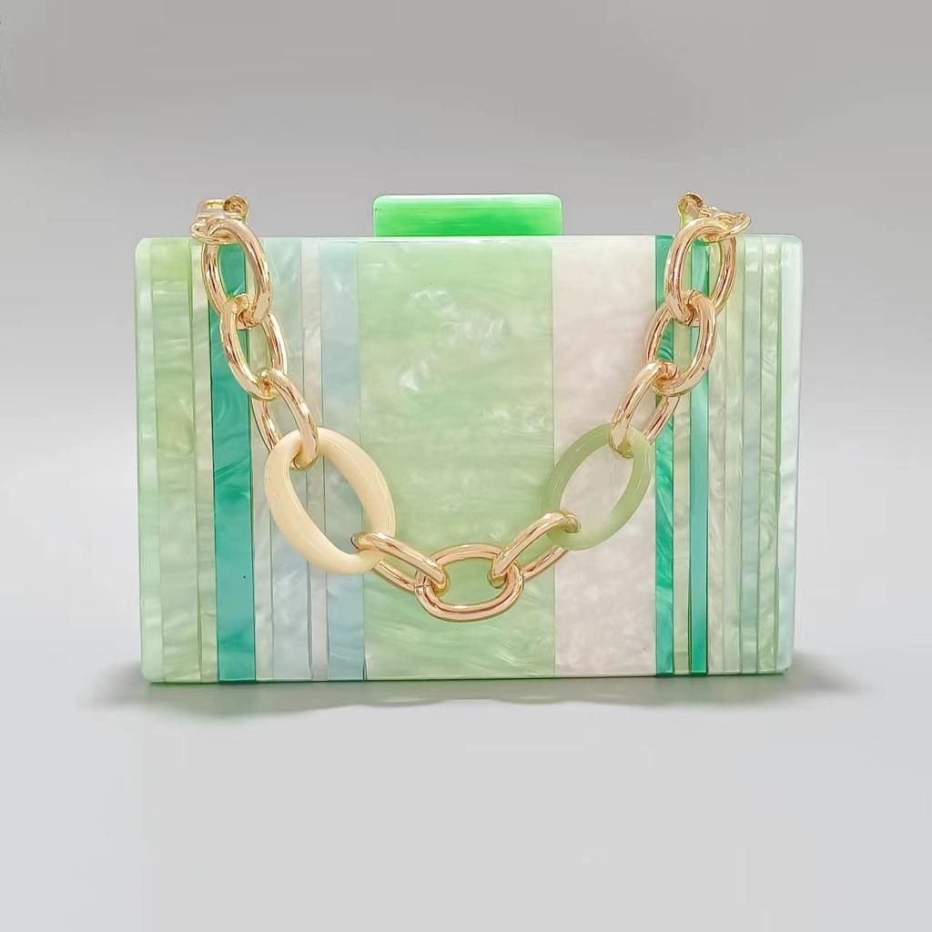 Brand Fashion New Acrylic Women Box Clutch Luxury Colorful Patchwork Party Striped Handbag Woman Cute Casual Wedding Evening Bag