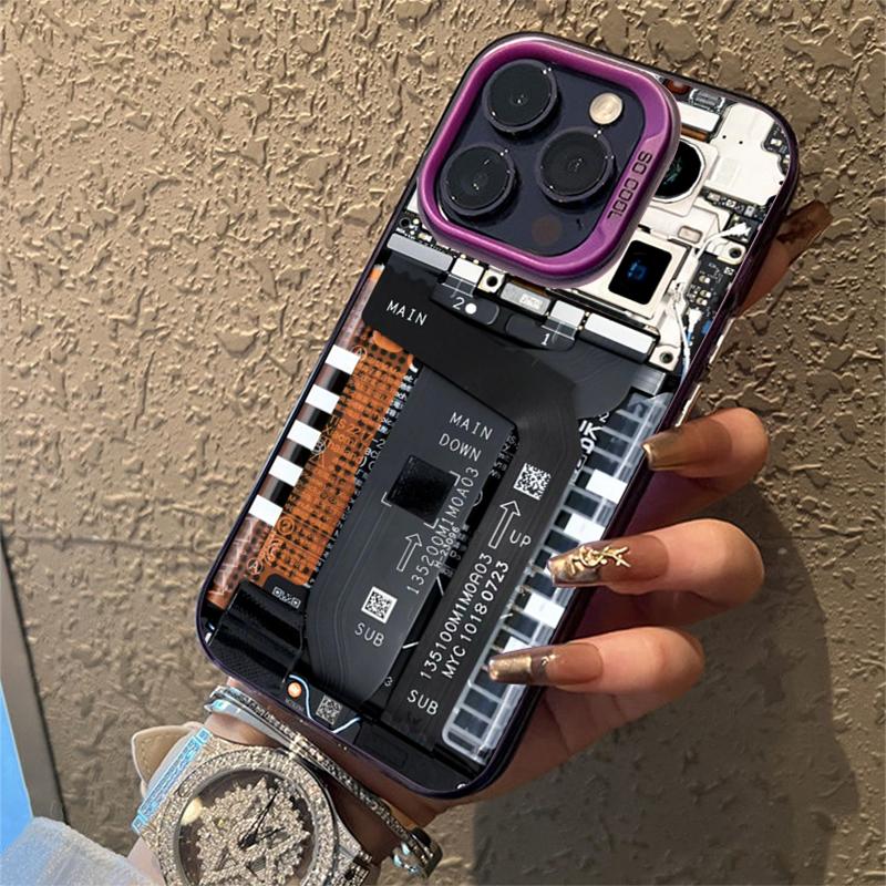 Creative Circuit Board Pattern Electroplate Silver IMD Case For iPhone 15 14 16 Pro Max 11 12 13 7 8 Plus X 16E Shockproof Cover