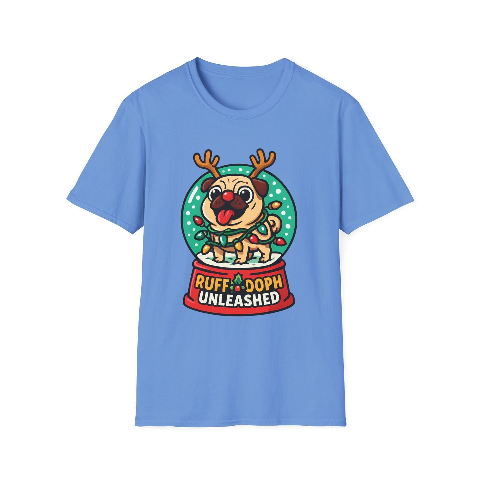 Unisex Softstyle T-Shirt Mens Womens Tees Top Pug Christmas Lights Snowglobe Funny Dog Holiday Design XL