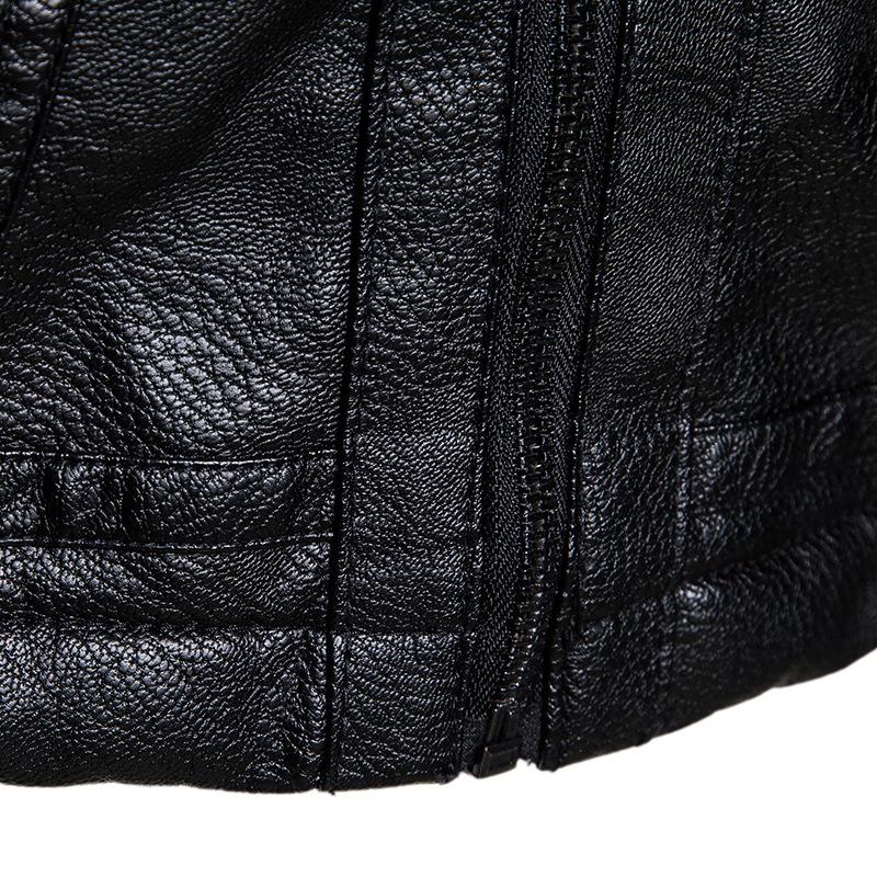 New top thickened fleece leather jacket autumn and winter men's leather jacket PU leather light business casual square collar fashion hundred