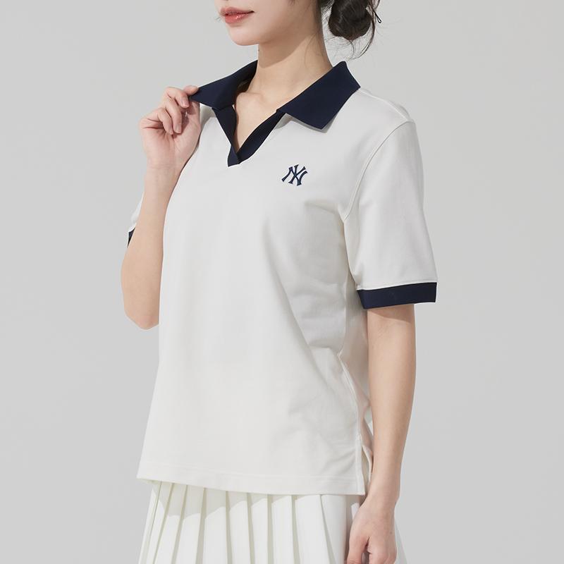 New MLB New York Yankees SS25 Polo Shirt Women's Ivory 3FPQB0153-50IVS
