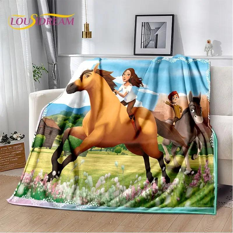 Spirit Riding Free Horses Cartoon Soft Plush Blanket,Flannel Blanket Throw Blanket for Living Room Bedroom Bed Sofa Picnic Cover