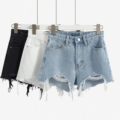 Shorts in Denim da Donna a Vita Alta Shorts a Gamba Larga Bordo Sfilacciato Usurato Casual da Pendolare Estivi Hot Shorts di Jeans