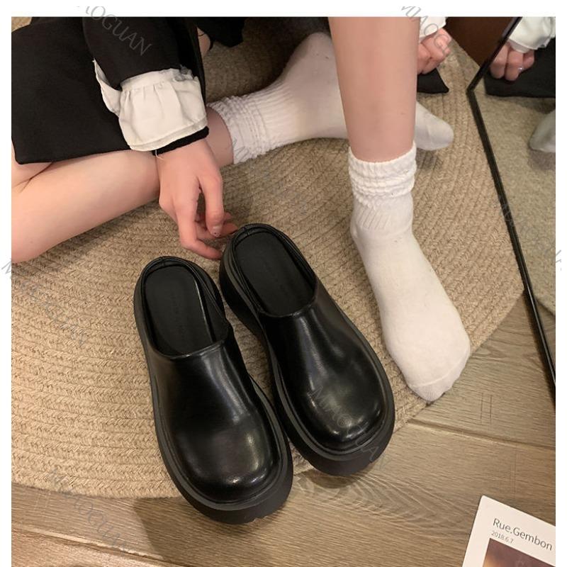 Pantoufles d'été à semelle épaisse rehaussante pour femmes, printemps automne, à porter à l'extérieur, talon haut, bout fermé, demi-pantoufles décontractées marron noir, mules, claquettes