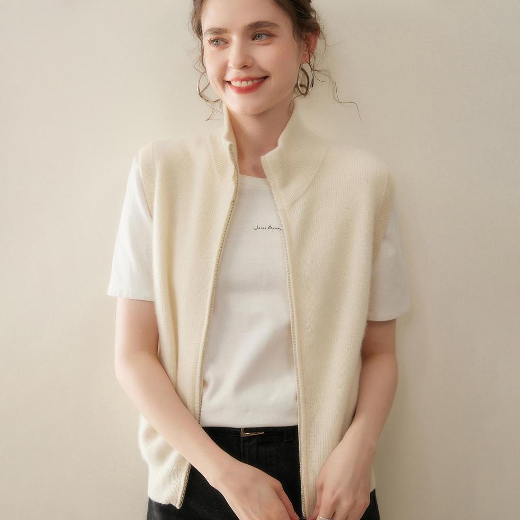 Damen Ärmellose Kaschmirweste - Petite Reißverschlussjacke für Herbst/Winter Mode