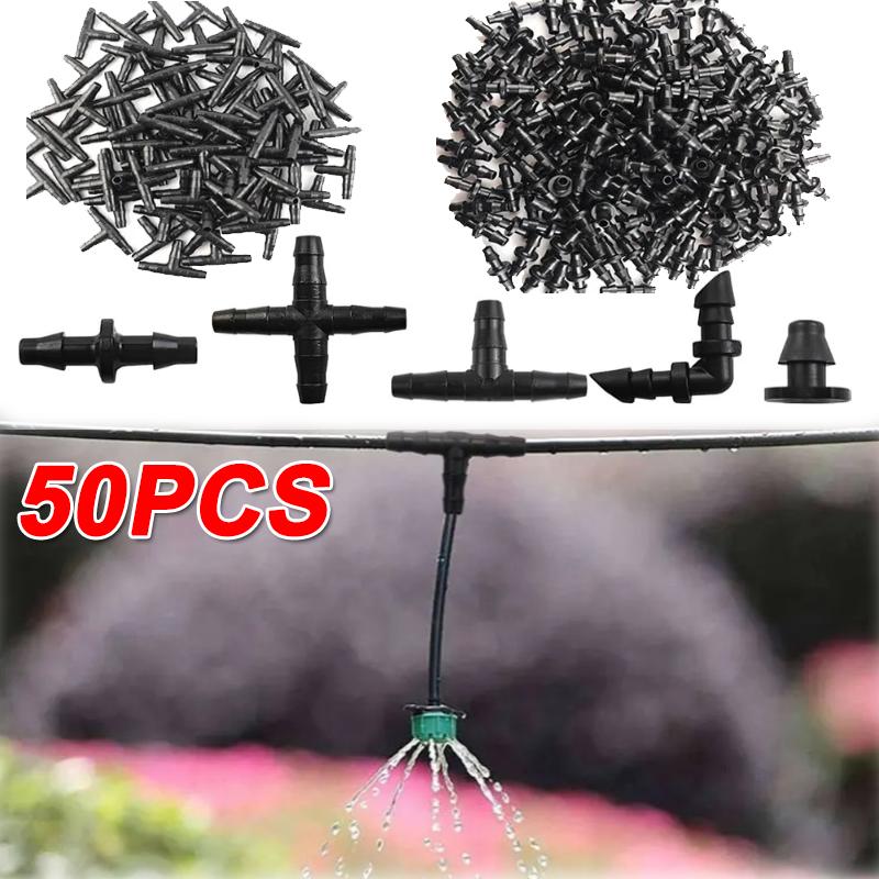 50PCS Universal Barbed Tee Fittings Barbed Connectors Garden Drip Irrigation Joint for 4/7mm Water Tube Watering System