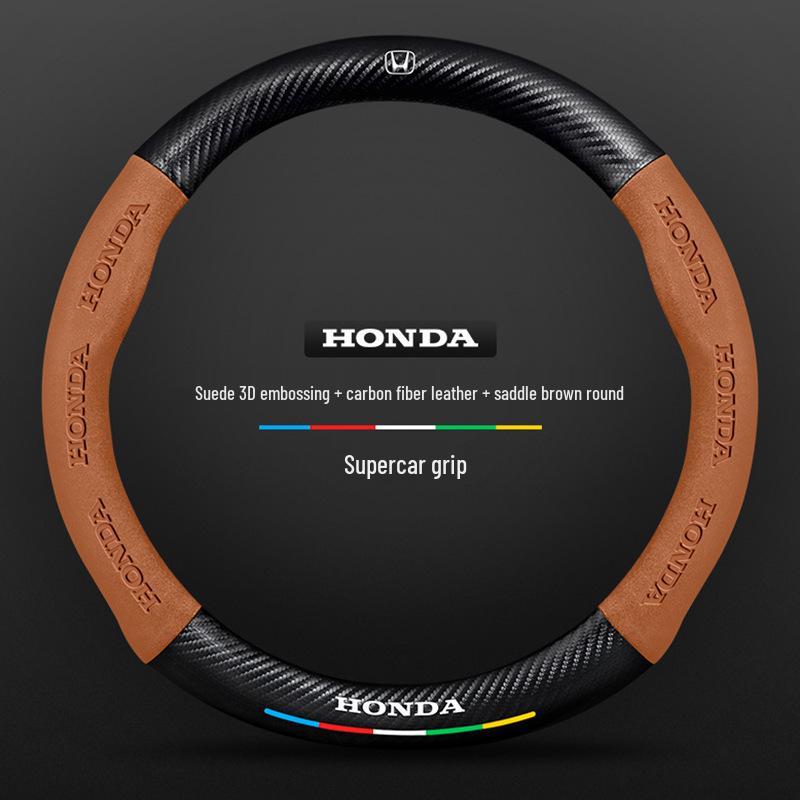 Echtes Leder Carbonfaser Wildleder Lenkradbezug für Honda CRV 07-23, Ganzjahres-Universalpassform