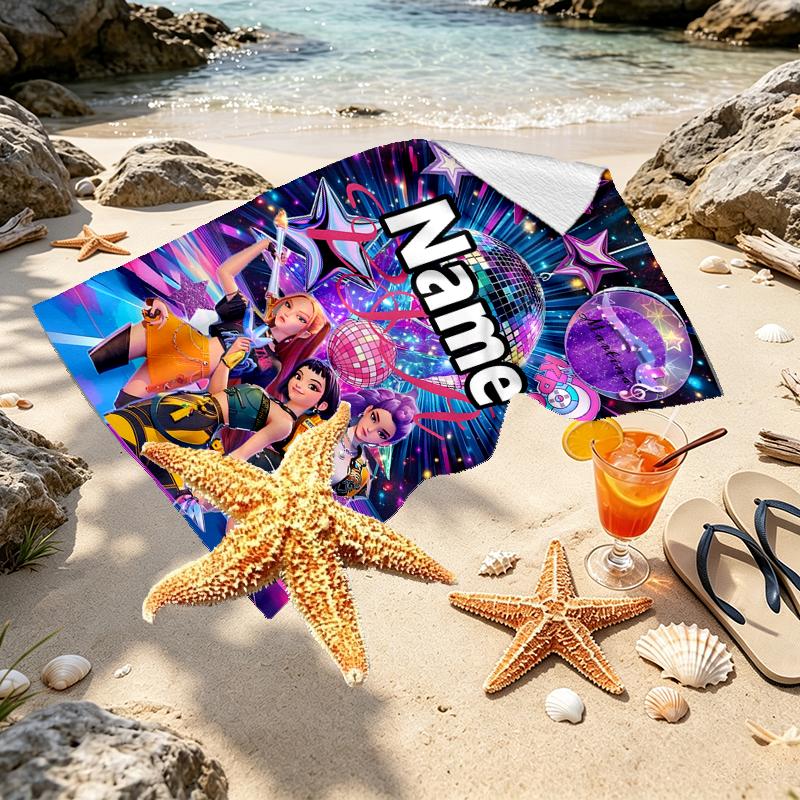 Asciugamano da Spiaggia Personalizzato con Nome KPop Hunters Print, per Viaggio Campeggio Festa in Spiaggia Decorazione Casa, Regalo di Compleanno per Famiglia e Amici