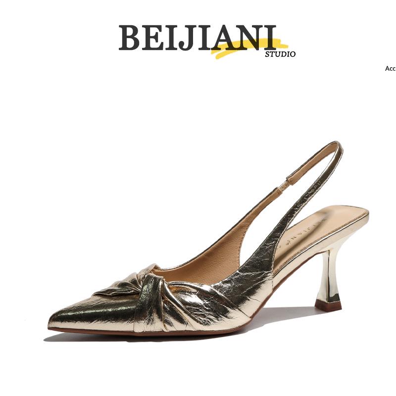 BEIJIANI Knotted Pointed Toe Stiletto Heel Women's One-Strap Sandals