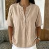 Women’s Short Sleeve Henley Linen Shirt Casual Loose Fit Blouse with Button Front and Round Neck for Everyday Wear