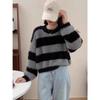 New contrasting stripes autumn and winter loose fashion lazy wind pullover women's crew neck knitted sweater women's