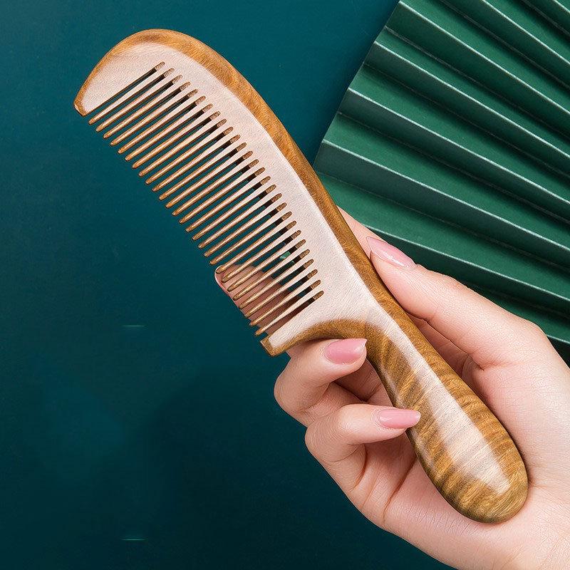 Green Sandalwood Comb - Natural Wood Hairdressing Massage Comb for Long Hair