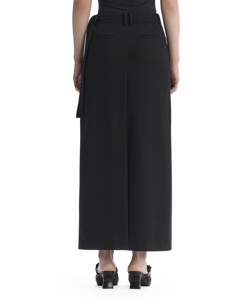 Teulimingbeodeu Split Waist Overlap Maxi Skirt [ Black ]
