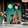 Moonlit Girl Cat Retro Metal Sign X Inch Round Wall Art Durable Indoor Decoration