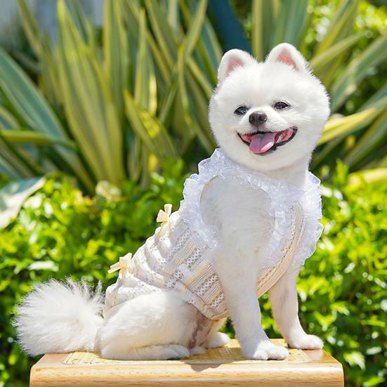 Pet Sleeveless Shirt Ruffle Collar Lace Bowknot Decor Breathable Spring Summer Small Medium Dog Cat Vest Clothes Outfit Apparel Pet Supplies