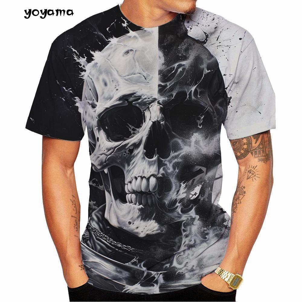Fashion Men's T-Shirt 3D Skull Print Short Sleeve T-Shirt Oversized Street Round Neck Tops Summer Men's Outdoor Casual Clothing