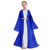 Girls Ancient Greek Roman Cosplay Costume Long Sleeve Golden Embroidery Dress Tulle Patchwork Halloween Gown