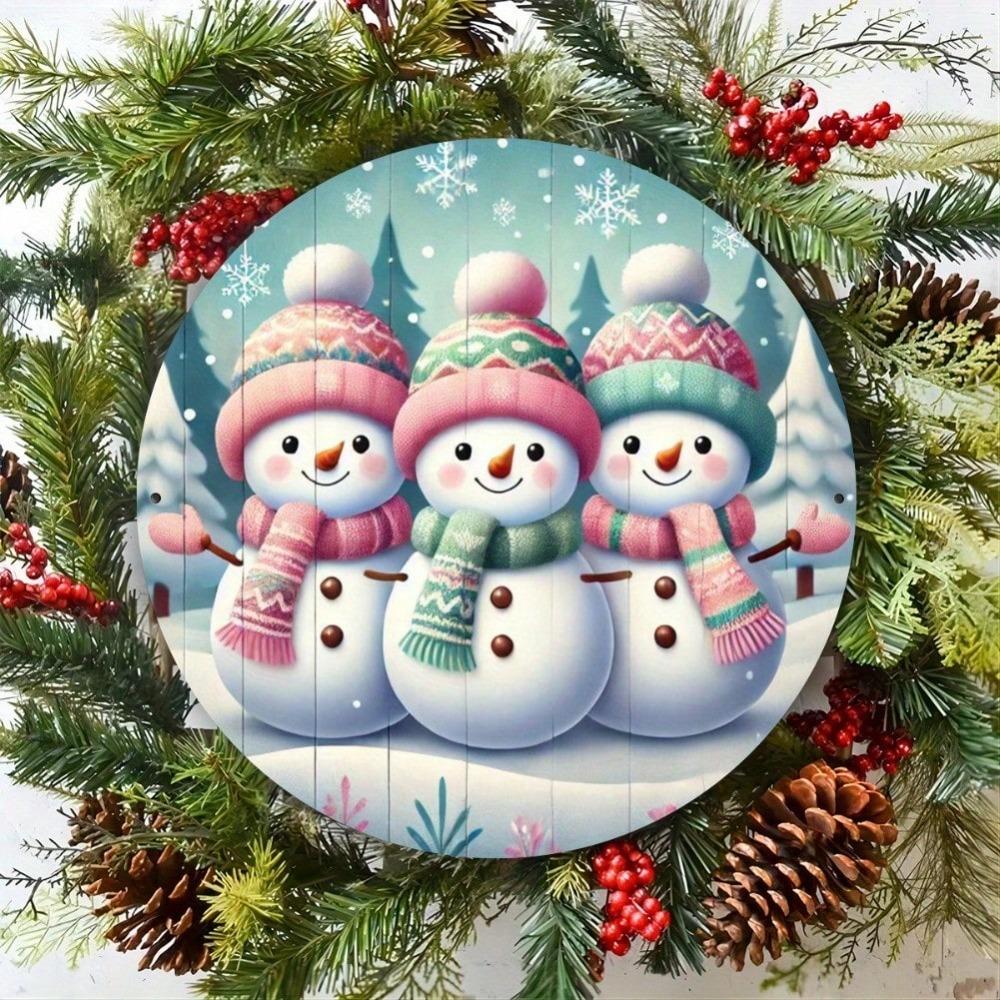 Snowman Metal Sign Wreath Tin Wall Art for Home Bar Farmhouse Decor Iron Round Craft