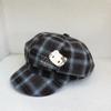 Autumn and Winter Versatile Face Small Plush Embroidered Newsboy Hat Retro Plaid Kitty Cat Adult Octagonal Beret