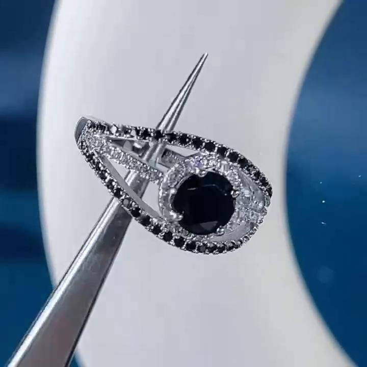 POMOiii Bague Vintage pour charme dame cristal noir pierre couleur argent anneaux de mariage ovale Zircon bague de fiançailles bijoux fête