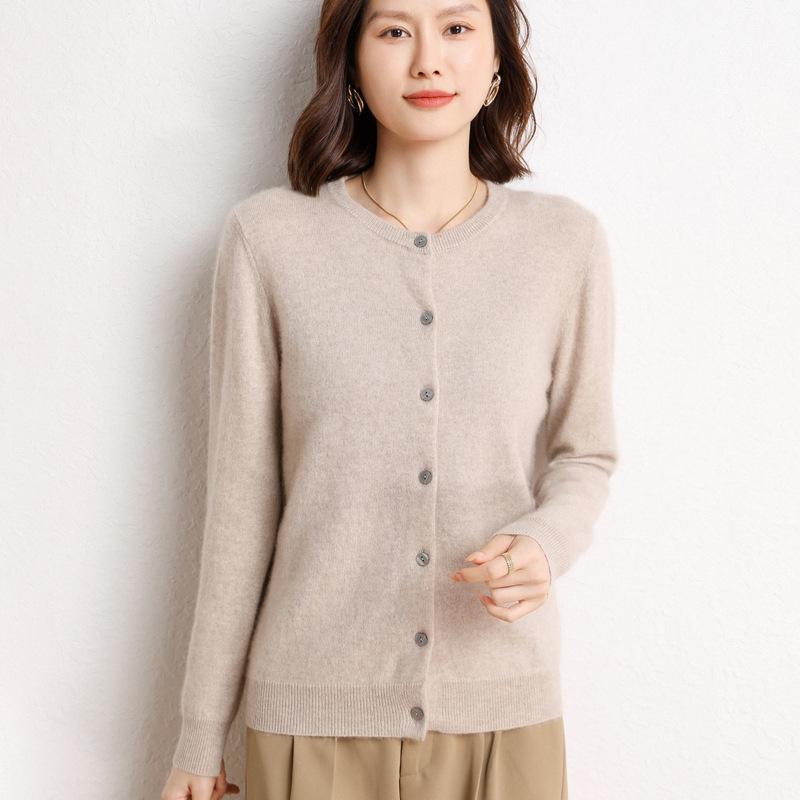 Women's Cashmere Cardigan: Round Neck, Loose-Fit, Multi-Button, Slimming Solid Color Sweater