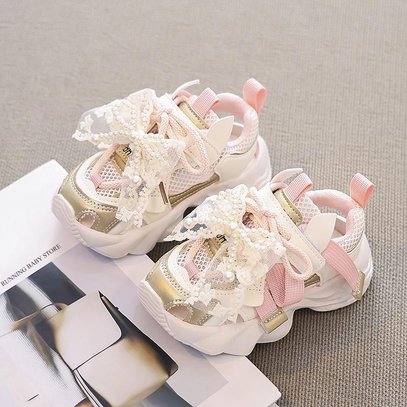 

Children s Shoes Hollow Out Chunky Sneaker for Kids Girls High quality Princess Summer Dad Sneakers with Nice Mesh Bowtie I04152 26 золотой