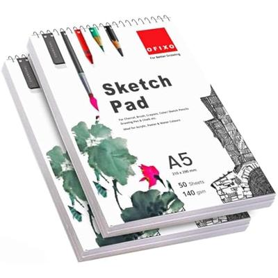 Ofixo A5 Sketchbook 50 Sheet -5.8 X 8.3 Inch 140 Gsm| Top Spiral-Bound Sketchpad For Artists & Academic Use (Pack Of 2)