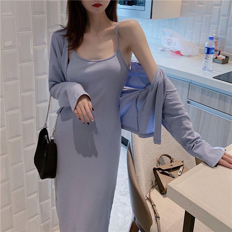 

Элегантный осенний костюм-двойка с длинным рукавом: Платье, стройнящее талию и подчеркивающее фигуру Medium