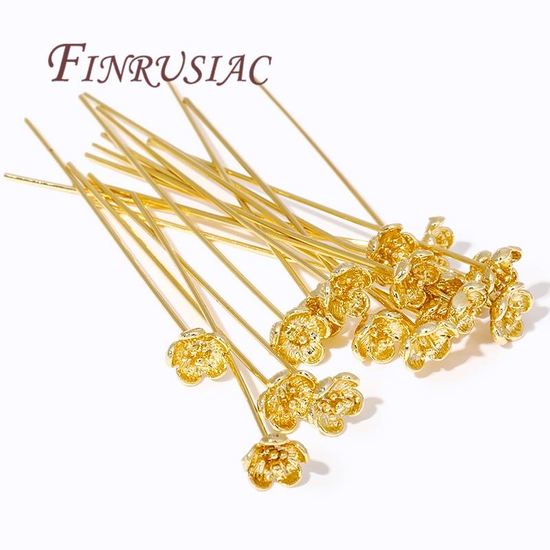 5-10Pcs/Lot Pins For Jewelry 18K Gold Plated Brass Flower Head Pin For Earring,DIY Bracelets Accessories