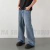 Men's Denim Pants Spring Autumn Old Blue Washed Casual Jeans Men Loose Contrasting Color Wide Leg Trousers