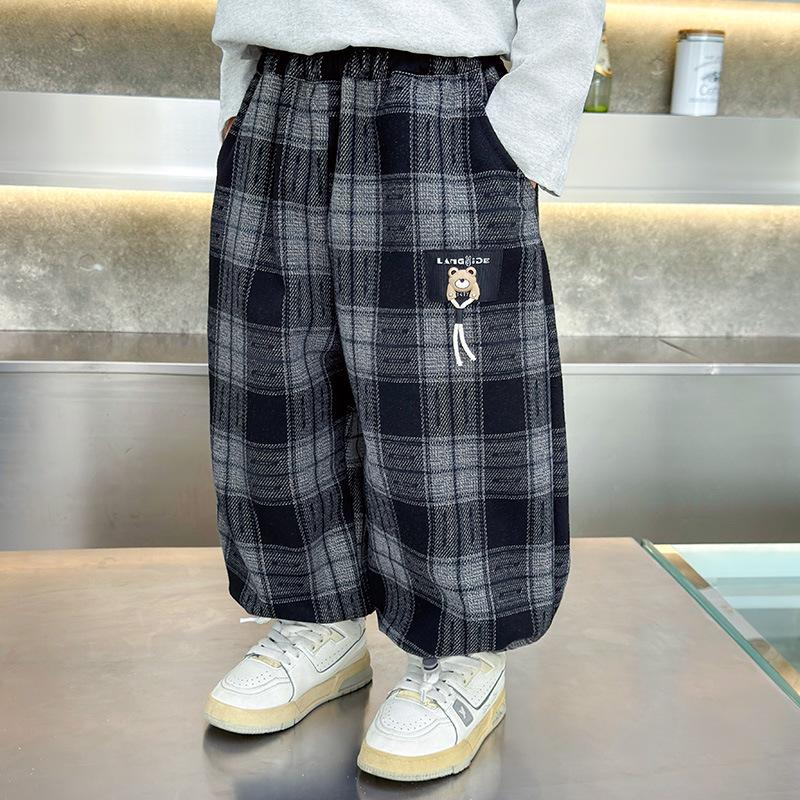 

2025 Trendy Checkered Boys Casual Long Pants for Spring and Autumn 130 cm чорний