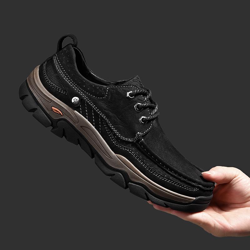 

Мужская кожаная повседневная обувь класса люкс, высококачественная, с противоскользящей износостойкой подошвой, обувь для альпинизма на открытом воздухе, обувь для работы 46 чёрный