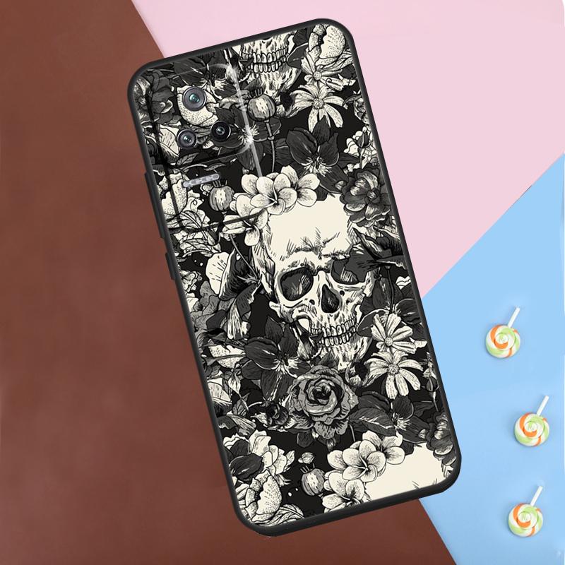 Gothic Floral Skull Case For Xiaomi 13T 14 Pro 11T 12T 12 13 Lite POCO X6 X3 X4 X5 Pro F3 F5 M5s M6 Pro Cover