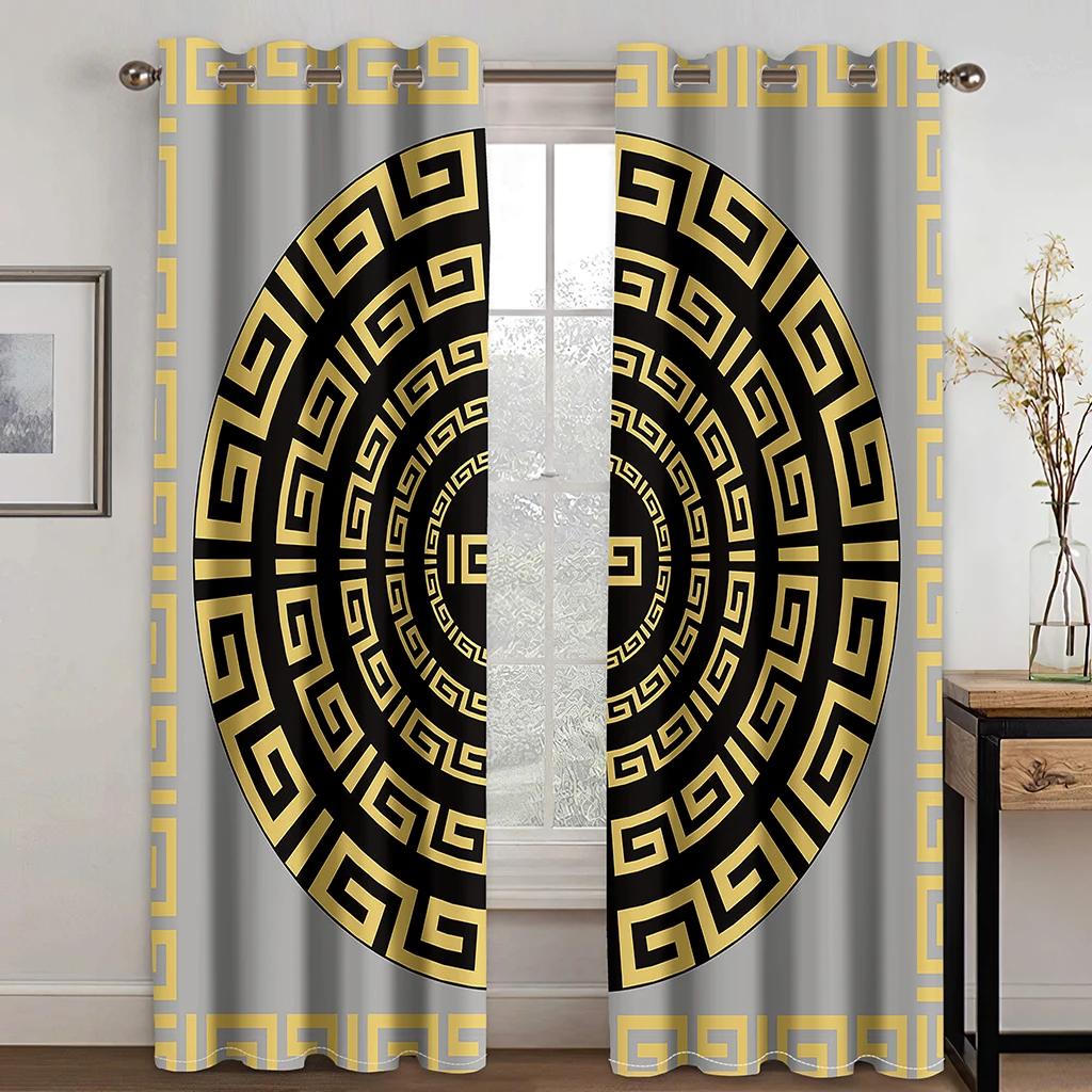 Cheap Modern Luxury Brands Design Baroque Black Gold Fashion 2 Pieces Free Shipping Window Curtain For Living Room Bedroom Decor