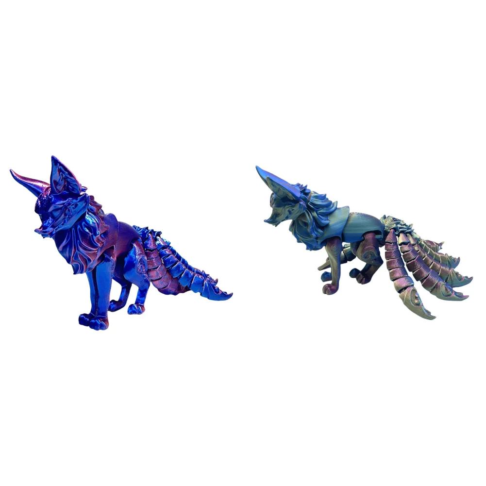 18cm 3D Printed Multi-articular Movable Model Handmade Home Decoration Fox Fidget Toy Nine-Tailed Fox Action Figures Desk Decor