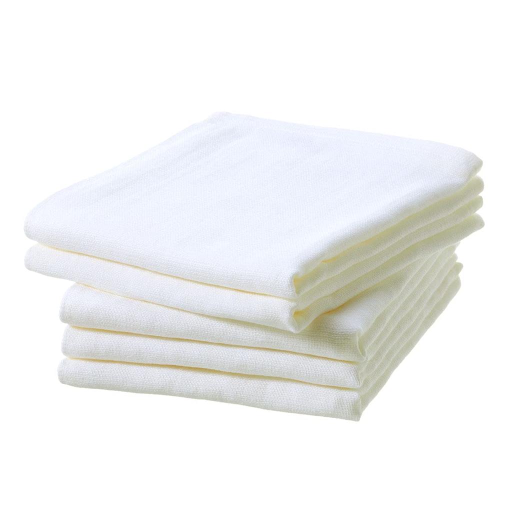 Set of 5 Gauze Face Towels, Single-Sided, Made In Japan, Senshu Towels (Approx. 33 X 82cm), Off-White