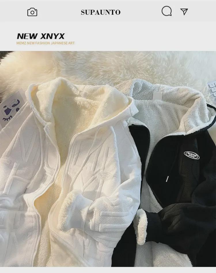 Men's Lambskin Hooded Sweatshirt - Japanese Trend Streetwear, Loose Fit, Hong Kong Style, All-Season Long-Sleeve Jacket