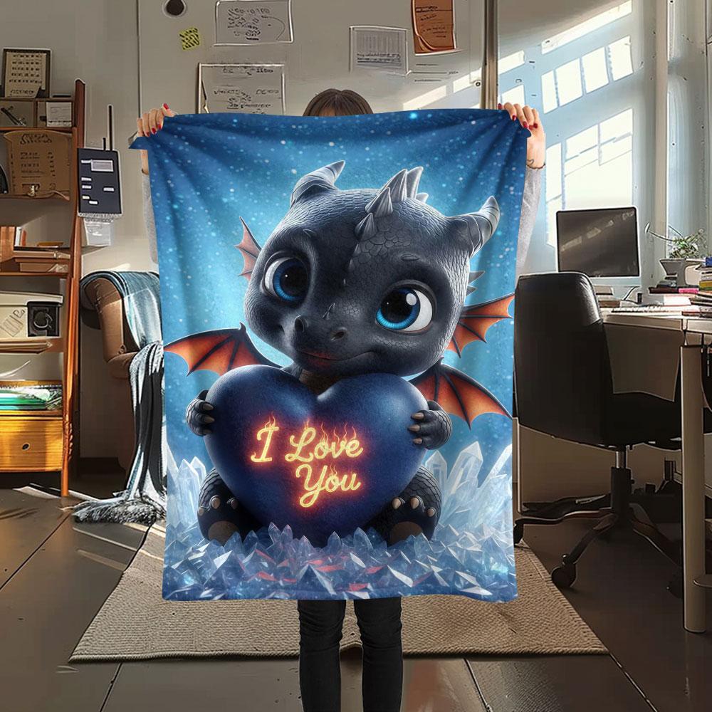 1Pc LovingDragon Print Flannel Blanket, High quality Comfortable for All Seasons, Home Decor, Warmth and Comfort, Perfect for Christmas Gifts