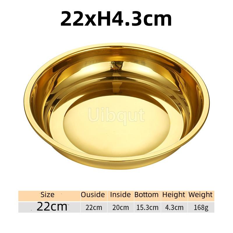 Thickened Stainless Steel Plates for Food Basin Tray Golden Round Kitchen Vegetable Dinner Sushi Plate Dishes and Plates Sets