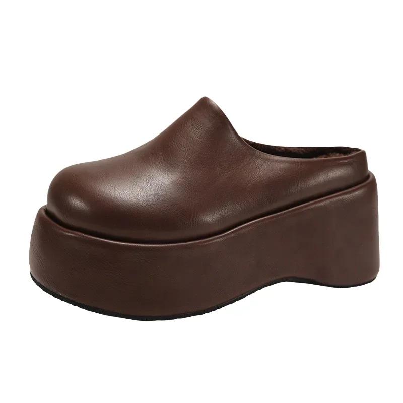 Fashion Platform Flats Women Mules Slippers Casual Outdoor Warm Slides Autumn Winter Comfort Women's Shoes