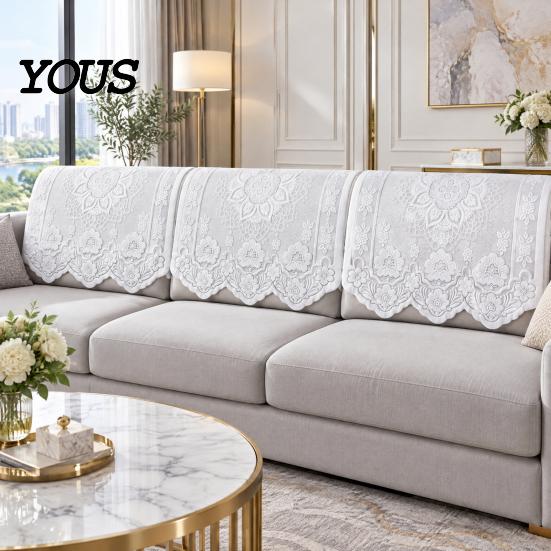 Lace Sofa Cover for Living Room White Armrest Chair Cover, Retro Couch Arm Embroidered Soft Polyester Blend Throw Furniture Protector Back Armchair,