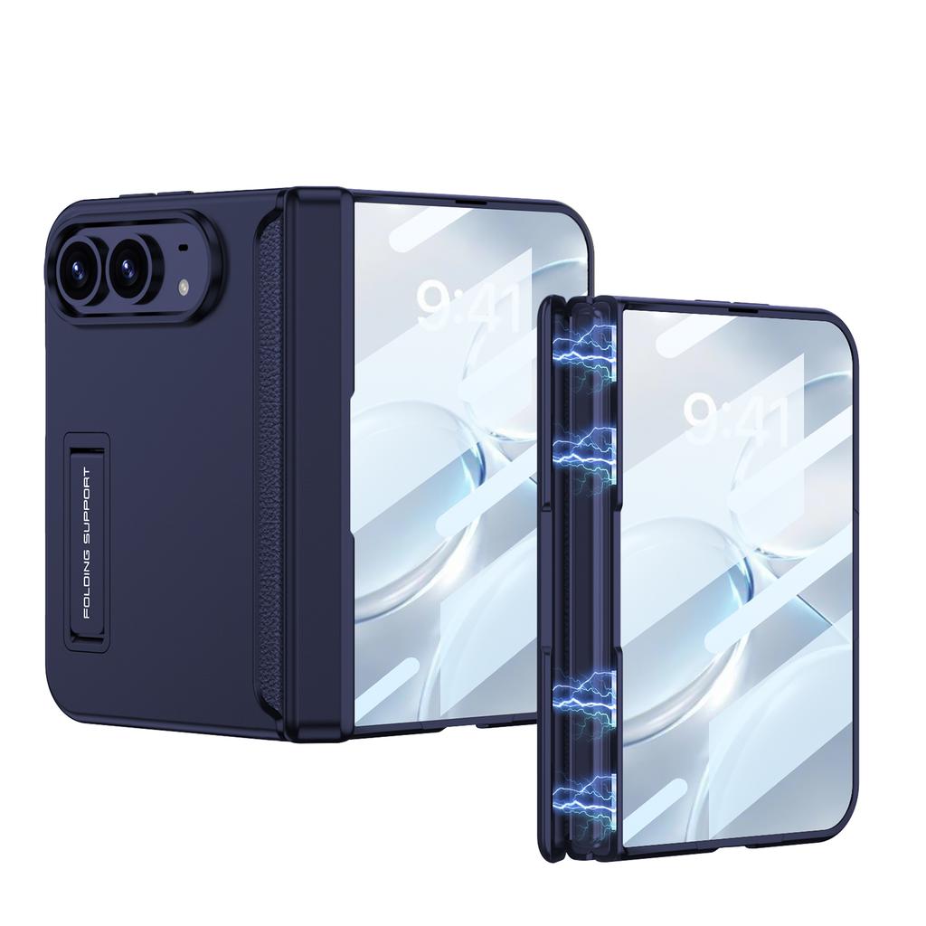For iPhone Duo 5G Case Ultra-Thin Skin-Friendly Bracket Hinge With Tempered Film Shockproof Protection Back Cover Accessories
