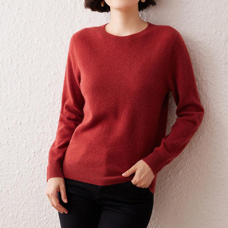 Women's Seamless Cashmere Round Neck Pullover - Loose Fit Casual Knitwear Base Layer for Autumn & Winter